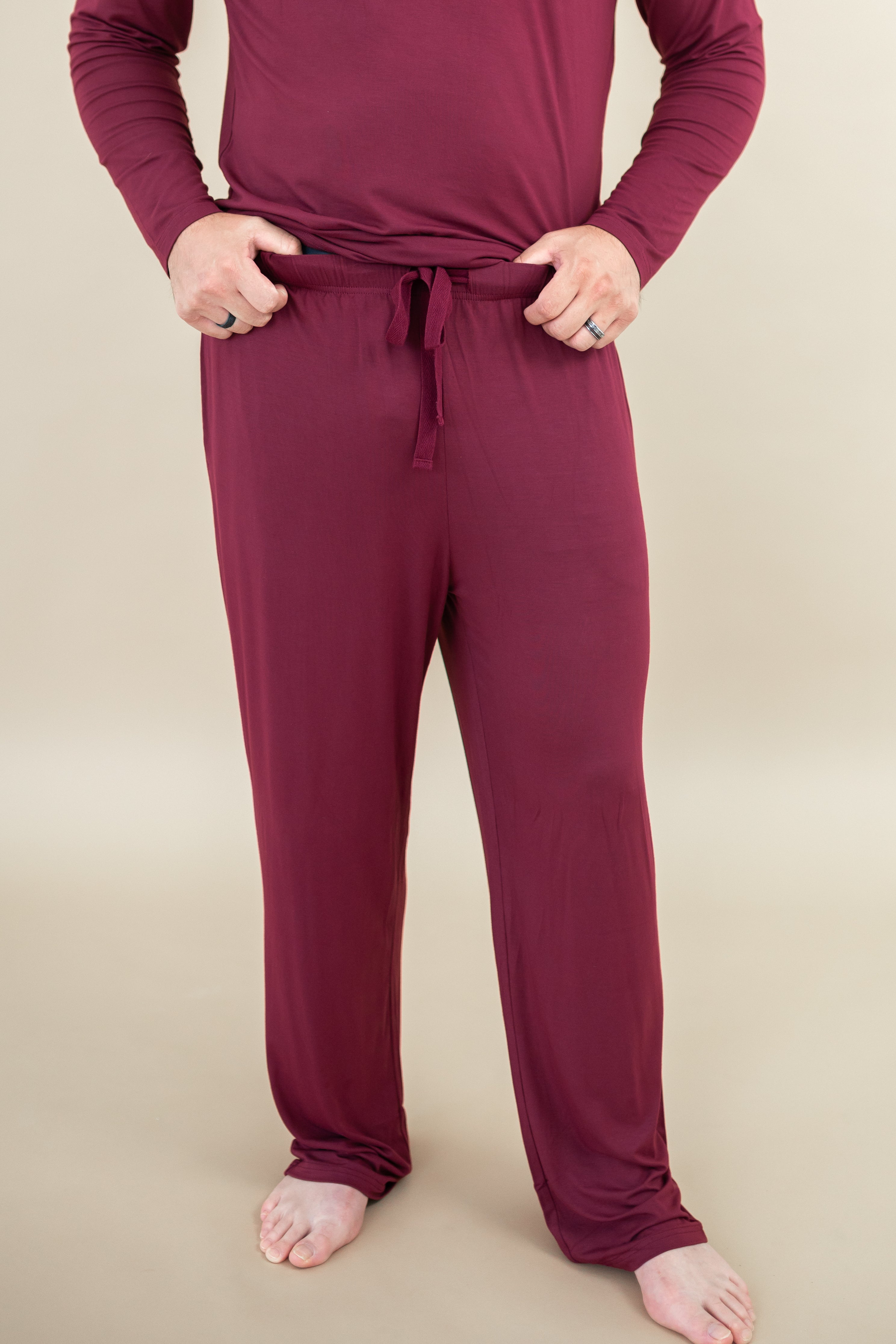 Close up of Men's Lounge Pants in Burgundy