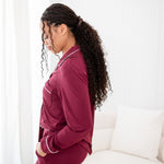 Side view of the Women's Long Sleeve Pajama Set in Burgundy