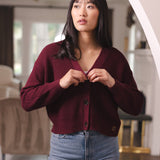 Chunky Knit Women's Cropped Cardigan in Burgundy