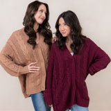 Cable Knit Cardigan in Burgundy