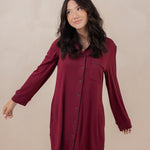 Model wearing the Women's Sleep Shirt in Burgundy