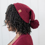 Chunky Knit Pom Beanie in Burgundy