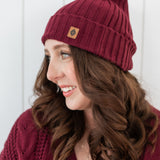 Chunky Knit Ribbed Beanie in Burgundy