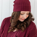 Chunky Knit Ribbed Beanie in Burgundy