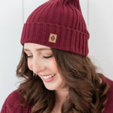 Chunky Knit Ribbed Beanie in Burgundy