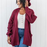 Chunky Knit Pom Beanie in Burgundy