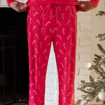 Men's Lounge Pants in Candy Cane shown on a male model