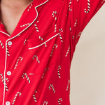 Close up of the top of the Men's Long Sleeve Pajama Set in Candy Cane