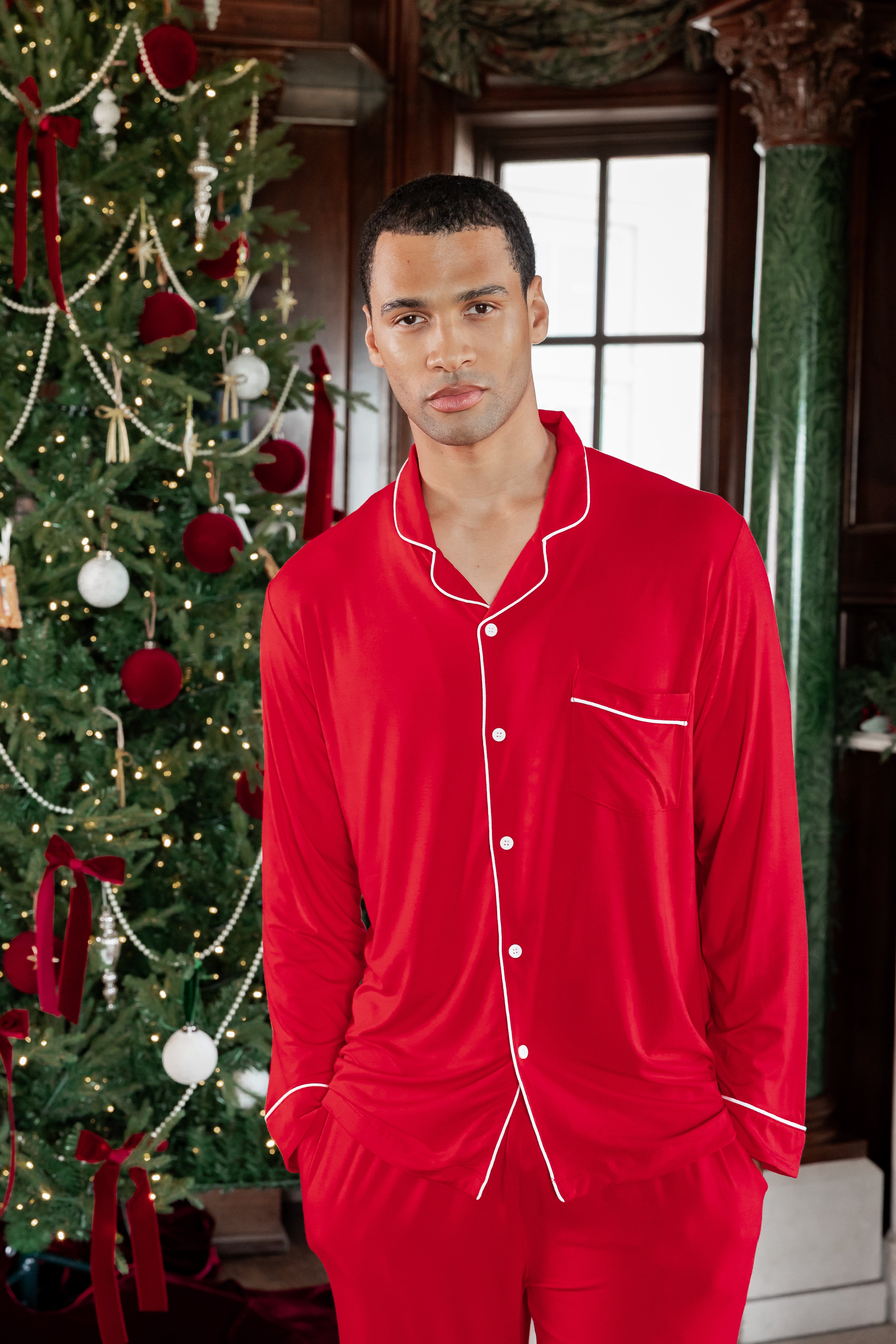 Men's Long Sleeve Pajama Set in Cardinal