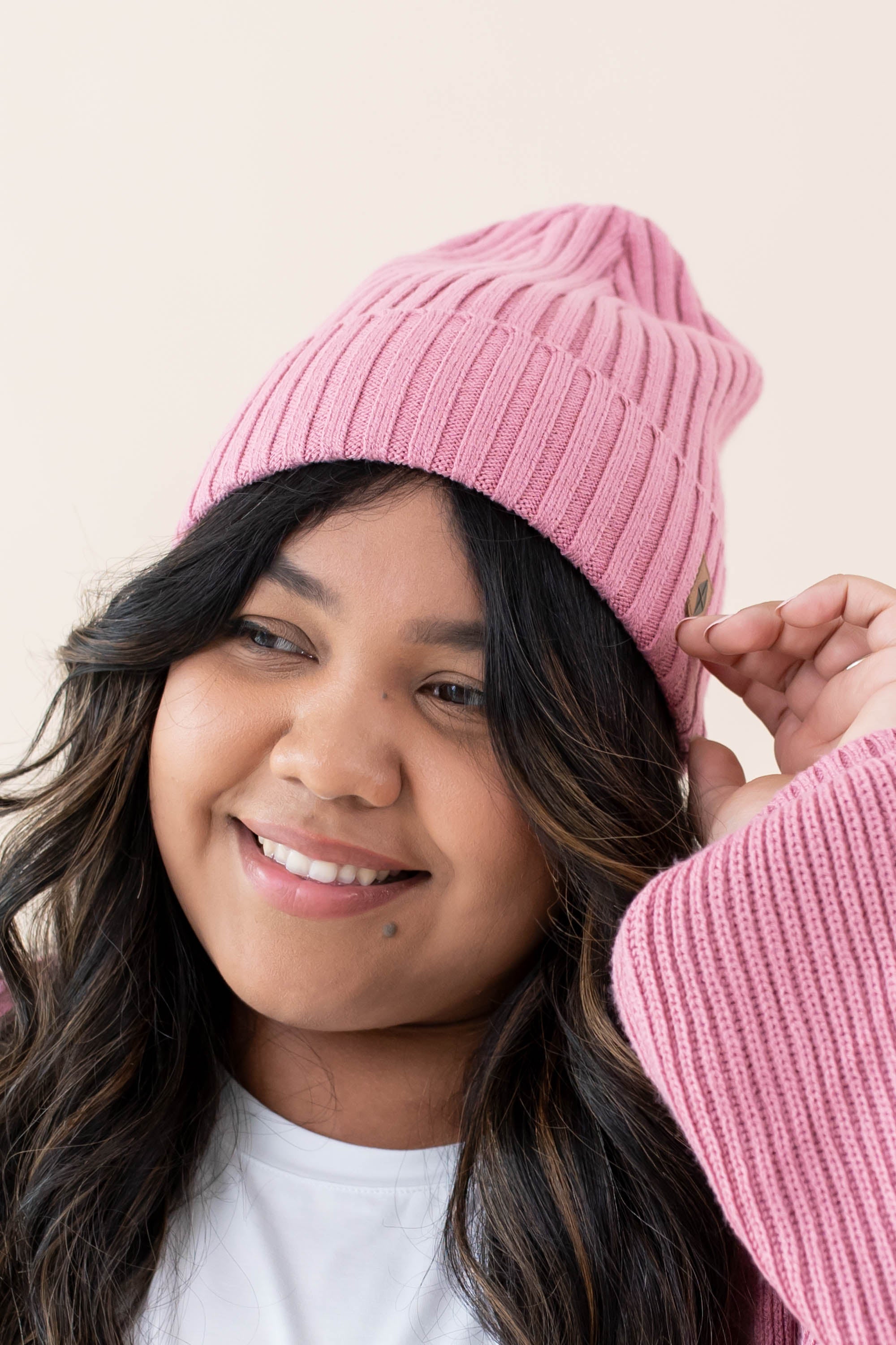 Kyte Baby's Chunky Knit Adult Ribbed Beanie in Apple Blossom