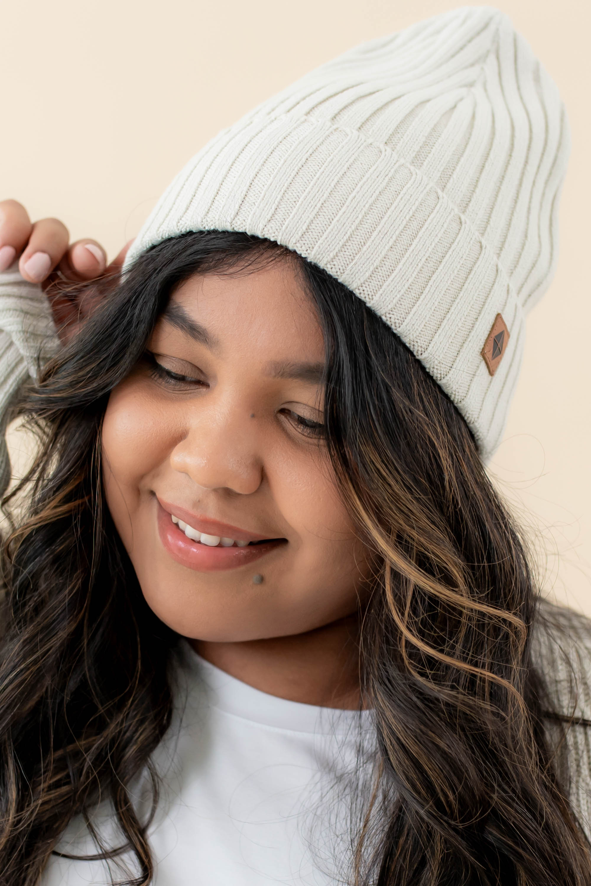 Kyte Baby's Chunky Knit Adult Ribbed Beanie in Oat