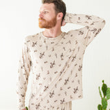 Male modeling the shirt on the Men's Jogger Set in Classic Cowboy with one arm behind his head