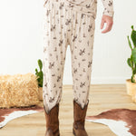 The bottoms of the Men's Jogger Set in Classic Cowboy shown on a male model