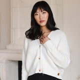 Chunky Knit Women's Cropped Cardigan in Cloud