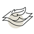 Black and white icon of a feather on a white background