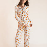 Model wearing Long-Sleeved Women's Pajama Set in Croissant print on a beige background
::: Model is 5'9.5" wearing size XS ///
---1605 3