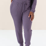 Women's Ribbed Jogger Pant in Currant with hand on hip