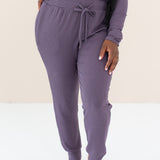 Women's Ribbed Jogger Pant in Currant with hand on hip