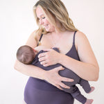 Woman nursing baby in Women's Nursing Bra in Currant and High-Waisted Brief