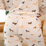 Back side of Beige Long-Sleeved Women's Pajama Set in Dachshund print