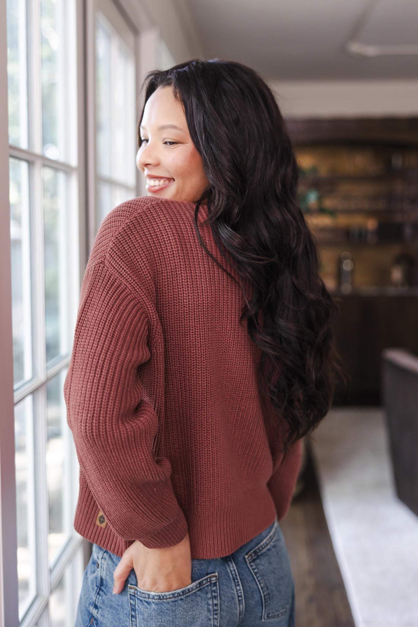 Chunky Knit Women's Cropped Cardigan In Ember
