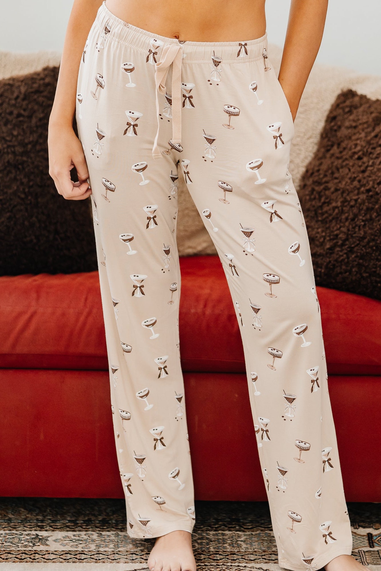 Close up of the Bamboo Women's Lounge Pants in Espresso Martini