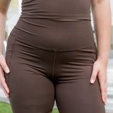 Bamboo Flex High Rise Biker Short in Espresso shown on a model

::: Model is 5'9" wearing size L ///