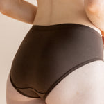 Close up of the back side of the women's underwear in Espresso on a model 