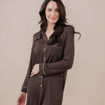 Model with hand across her hip while wearing the Women's Sleep Shirt in Espresso