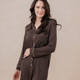 Model with hand across her hip while wearing the Women's Sleep Shirt in Espresso