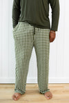 Close up of  Men's Lounge Pants in Gingham Fir