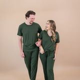 Couple matching in Lounge Pants and tees in Fir