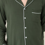 Close up of the Kyte Men's Long Sleeve Pajama Set in Fir
