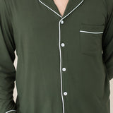 Close up of the Kyte Men's Long Sleeve Pajama Set in Fir