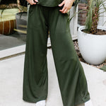 Women's Wide Leg Pant in Fir shown on a model