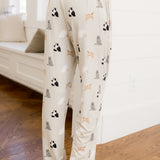 Back side of Women's lounge pant with Fluffy Cat print under a white tee