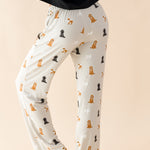 The back of the Women's Lounge Pants in Fluffy Dog shown on a female model