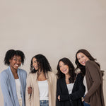Models wearing the Women's French Terry Wrap Top Slate, Almond, Midnight and Espresso 