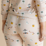 Close up of the back side of the bottoms from the Women's Jogger Pajama Set in Gilmore Girls on a model 