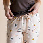 Close up of the drawstring and waistband on the Women's Lounge Pants in Gilmore Girls on a model 