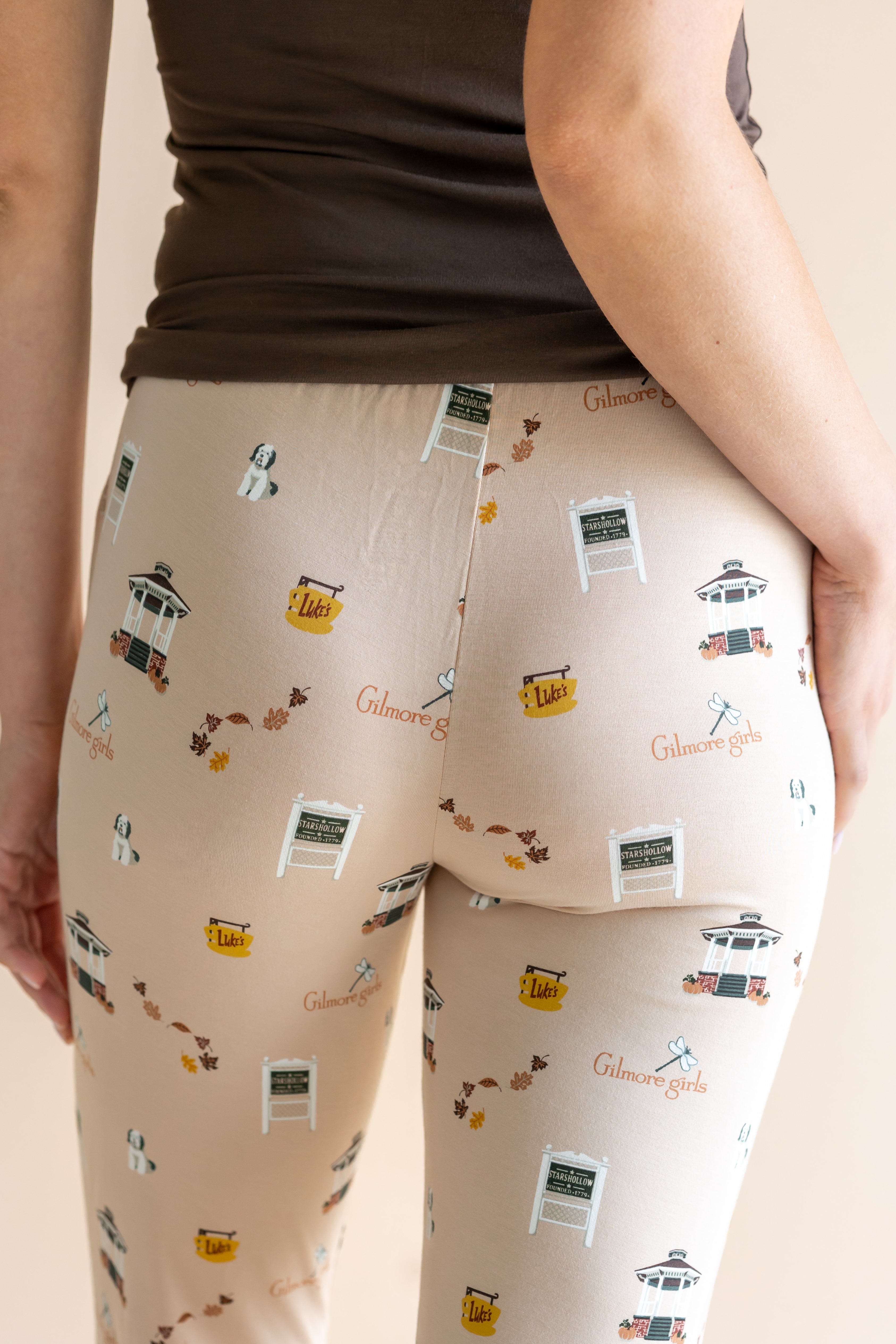 Close up of the backside of the Women's Lounge Pants in Gilmore Girls on a model 