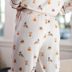 Modal showcasing backside of Beige Long-Sleeved Women's Pajama Set in Halloween Teddy