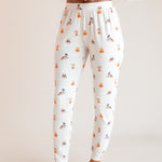 Modal showcasing jogger pajama of Women's Jogger Pajama Set in Halloween Teddy print on a beige background