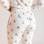 Modal showcasing the back side of Women's Jogger Pajama Set in Halloween Teddy print on a beige background