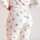 Modal showcasing the back side of Women's Jogger Pajama Set in Halloween Teddy print on a beige background