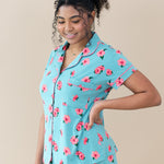 Female model in Women's Short Sleeve Pajama Set in Hibiscus