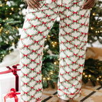 Close up of the bottoms from the Bamboo Long-Sleeved Women's Pajama Set in Holiday Bow
