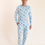 Man wearing Men's Jogger Set in Holiday Pups print on a beige background
::: Model is 6'2" wearing size M ///
