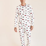 Man walking wearing a jogger set in holiday tree farm
::: Model is 6'2" wearing size M ///