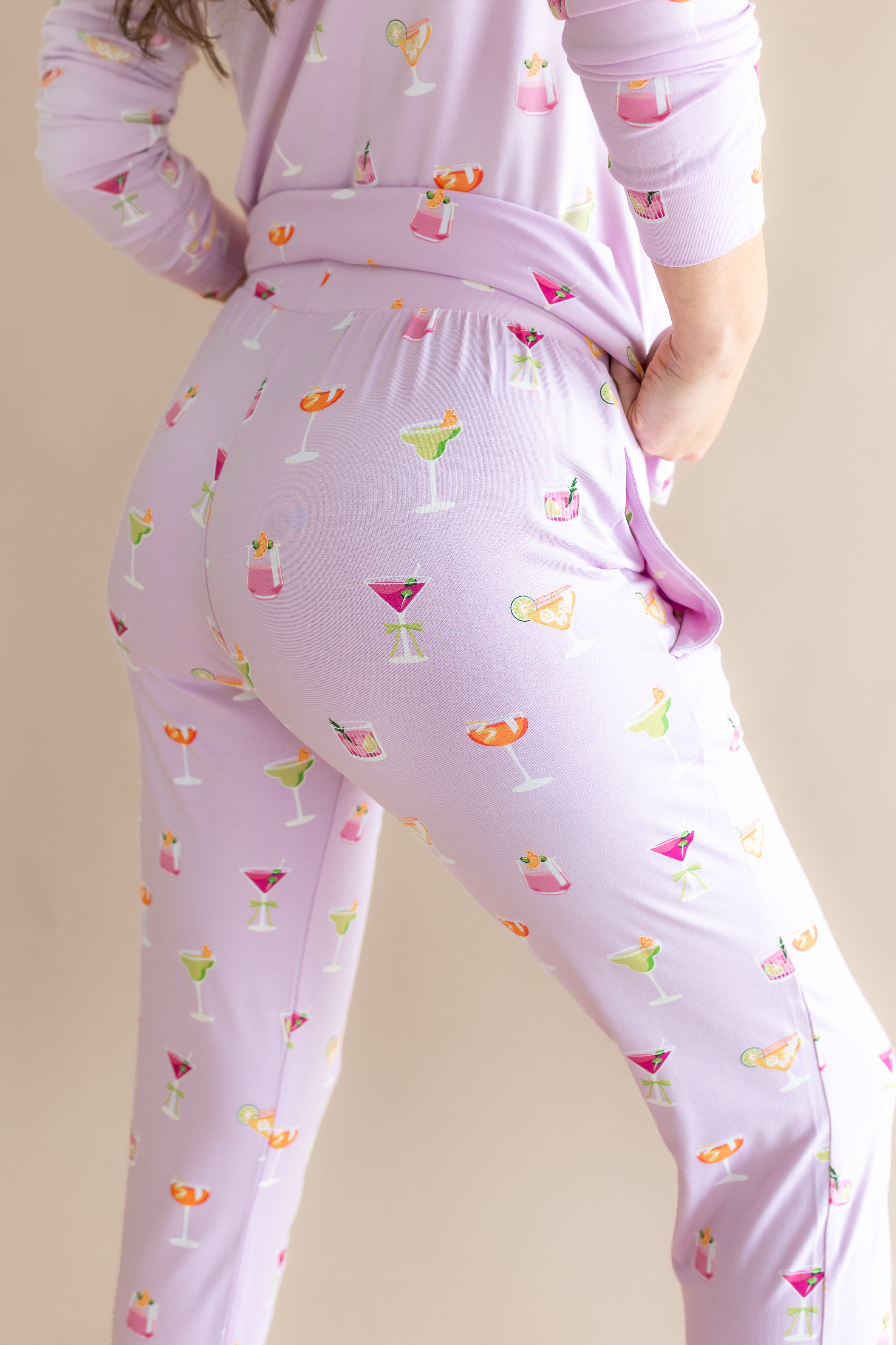 View of the back side of the bottoms of the Women's Jogger Pajama Set in Cocktail